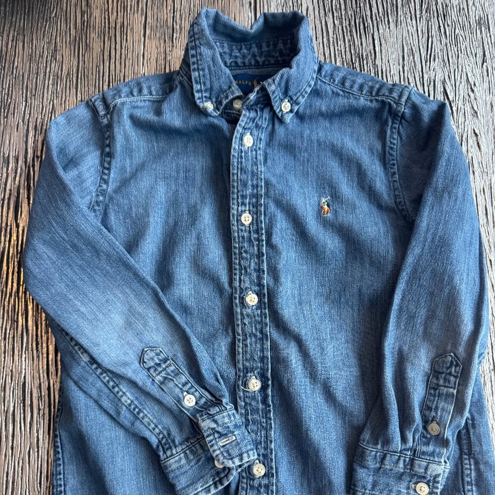 Ralph Lauren long-sleeve denim button-down in a medium blue wash